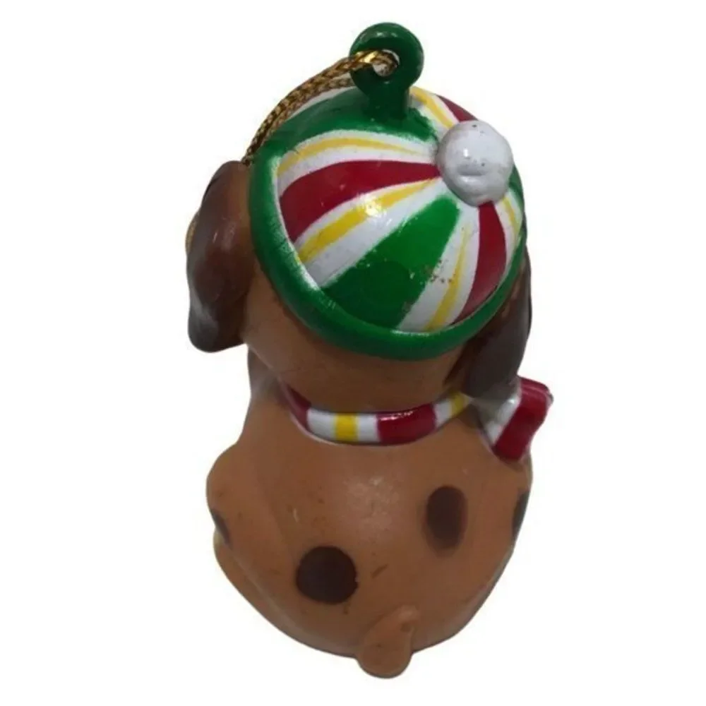 WA Puppy Dog Christmas Cuties ornament 1985‎ Vintage Hong Kong Candy Cane brown